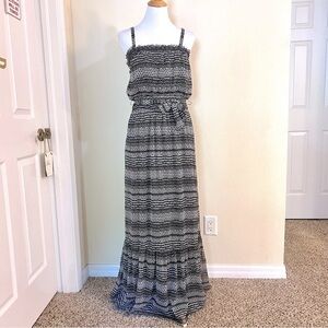 AMERICAN EAGLE OUTFITTERS Tie Graphic Stripe tiered Crepe Maxi Sundress boho S
